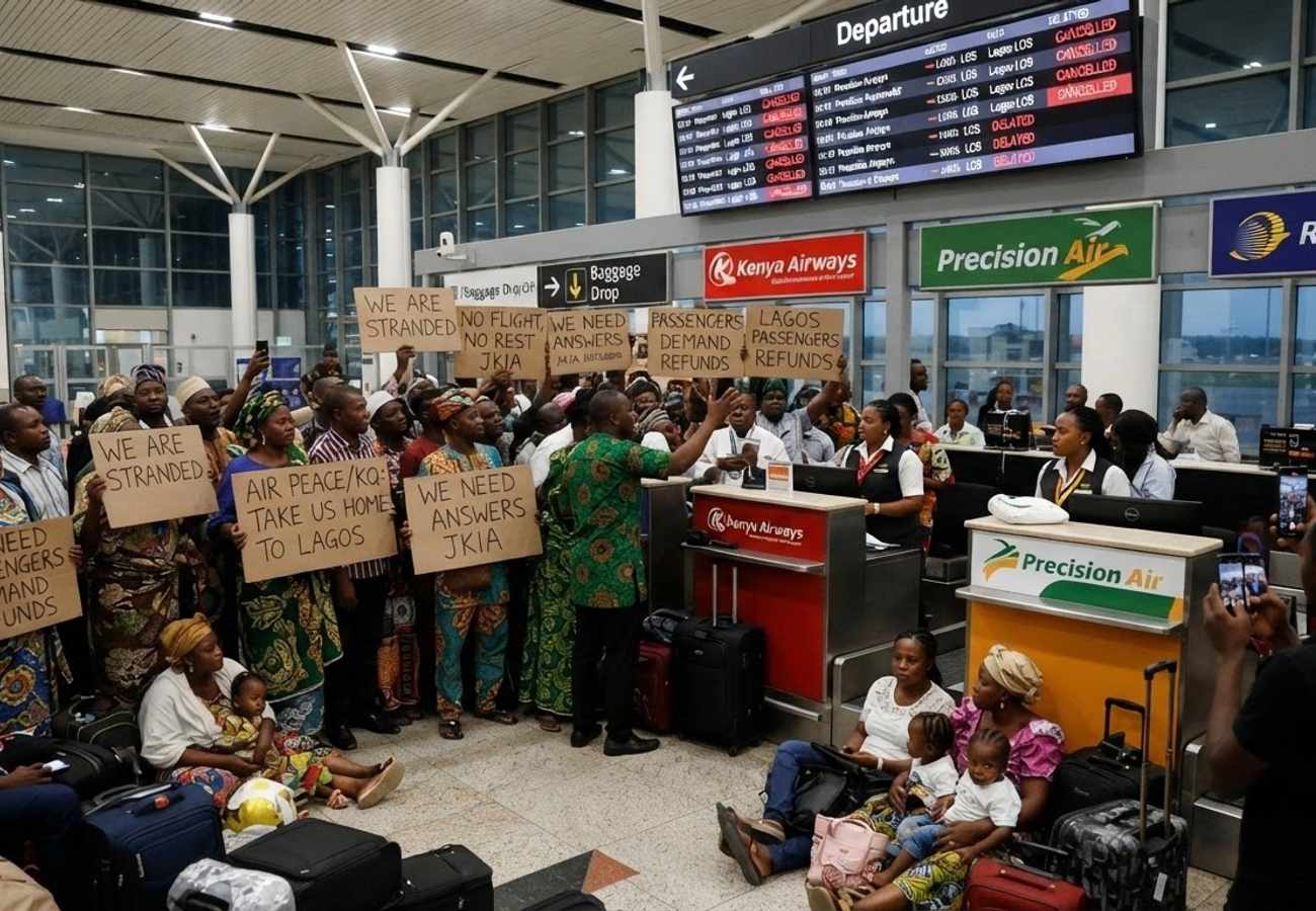 Nigerian Passengers Protest at Nairobi Jomo Kenyatta International Airport Amid 2026 Aviation Strike