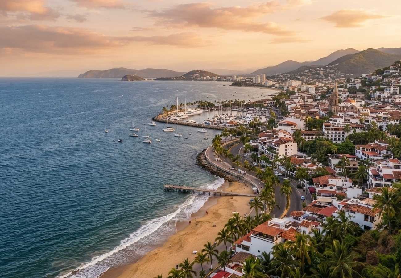 Aerial view of Puerto Vallarta coastline and Zona Romantica