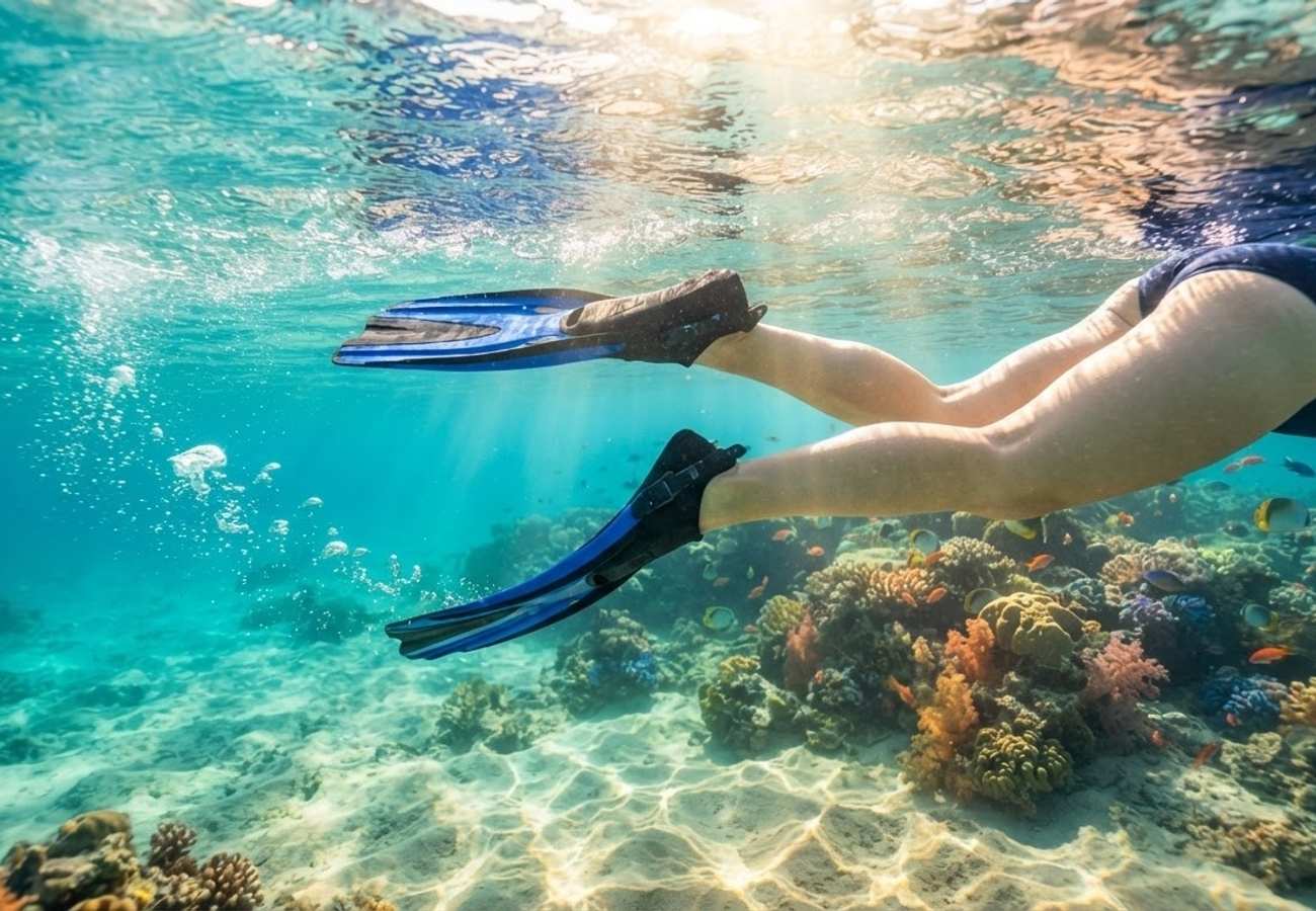 A comparison of professional snorkeling fins including full-foot and open-heel designs