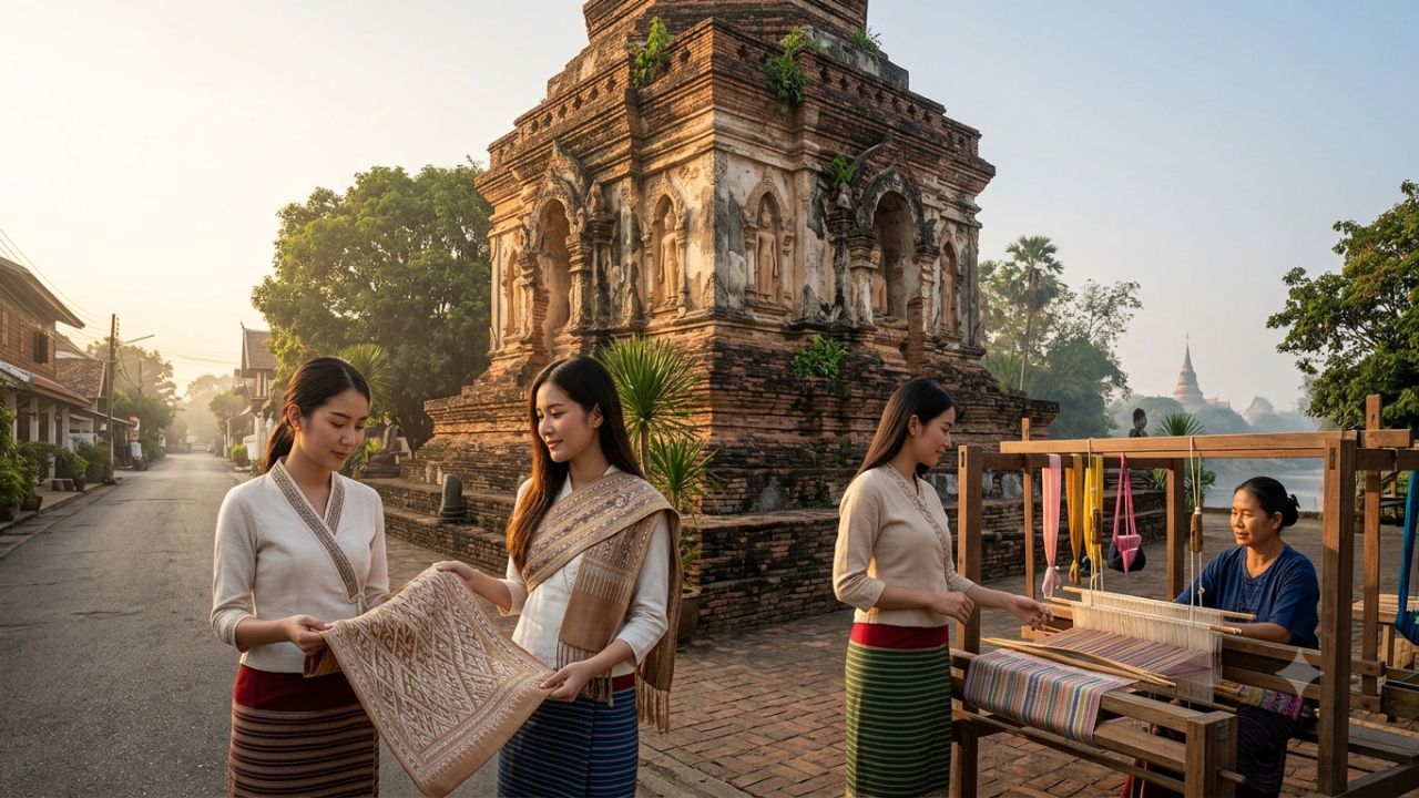 Golden chedi of Wat Phra That Hariphunchai in historic Lamphun Northern Thailand