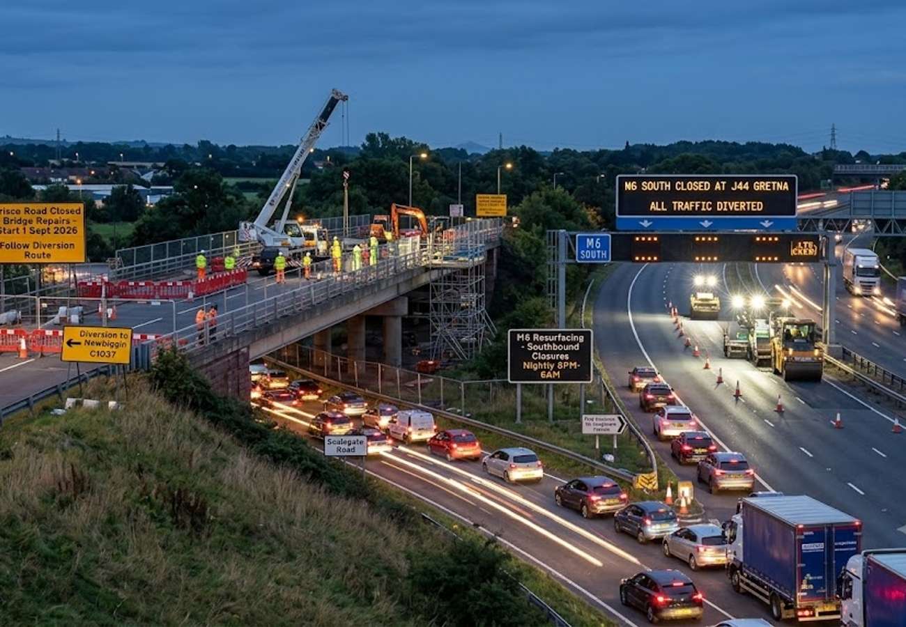 Traffic congestion on the M6 motorway near Carlisle