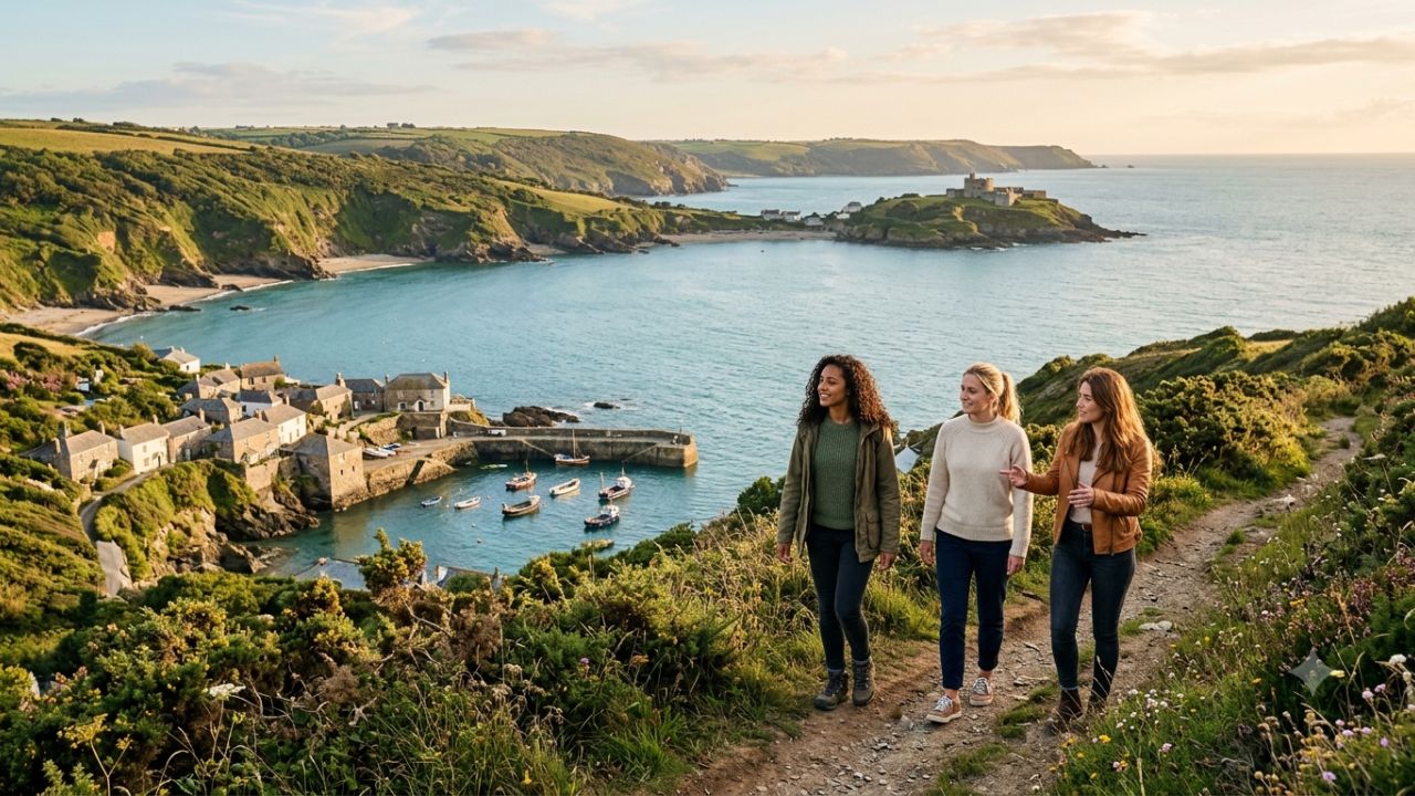 Scenic coastal view of St Mawes and the Roseland Peninsula in Cornwall, United Kingdom