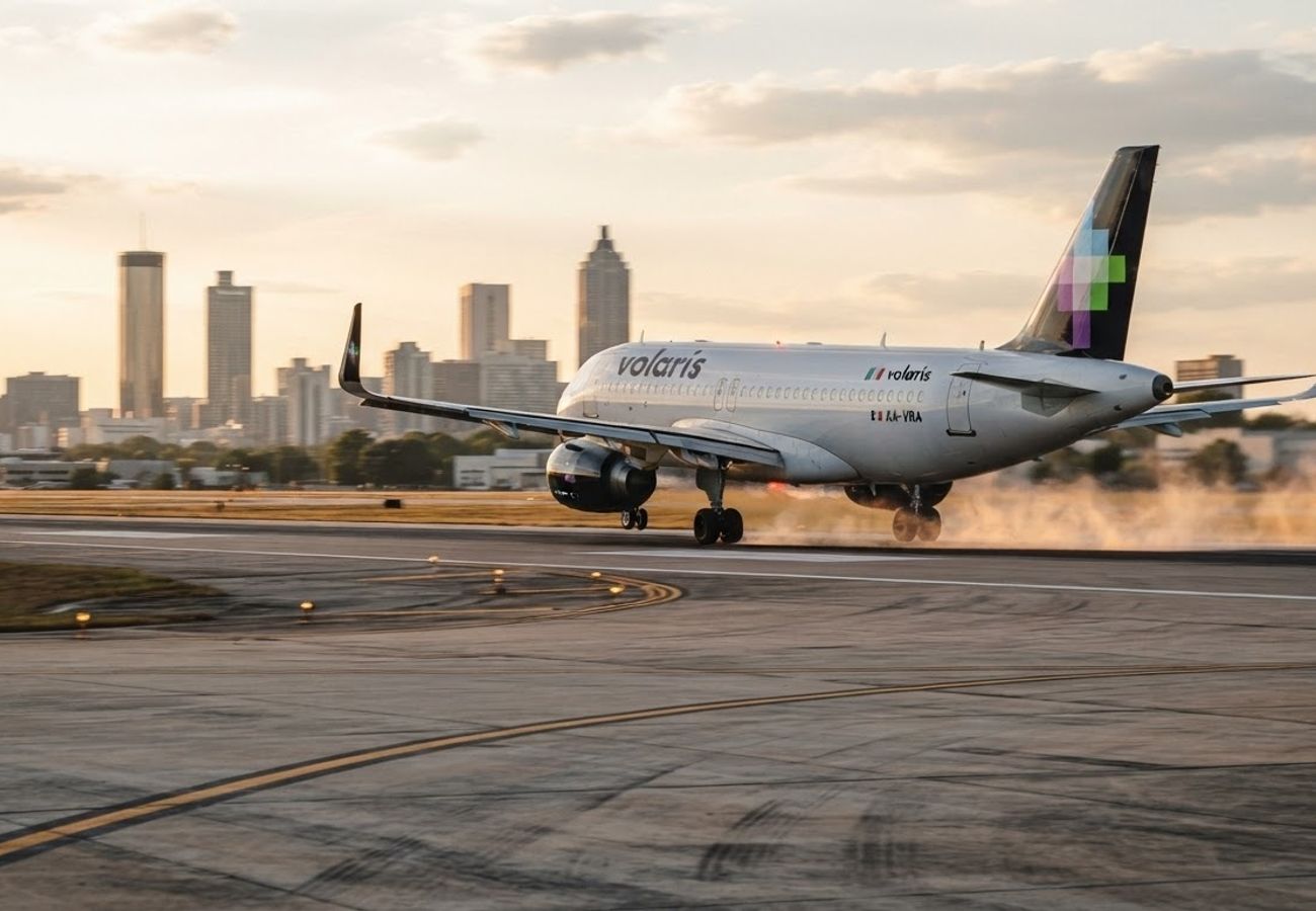 Volaris Airbus A320neo aircraft with distinctive purple tail
