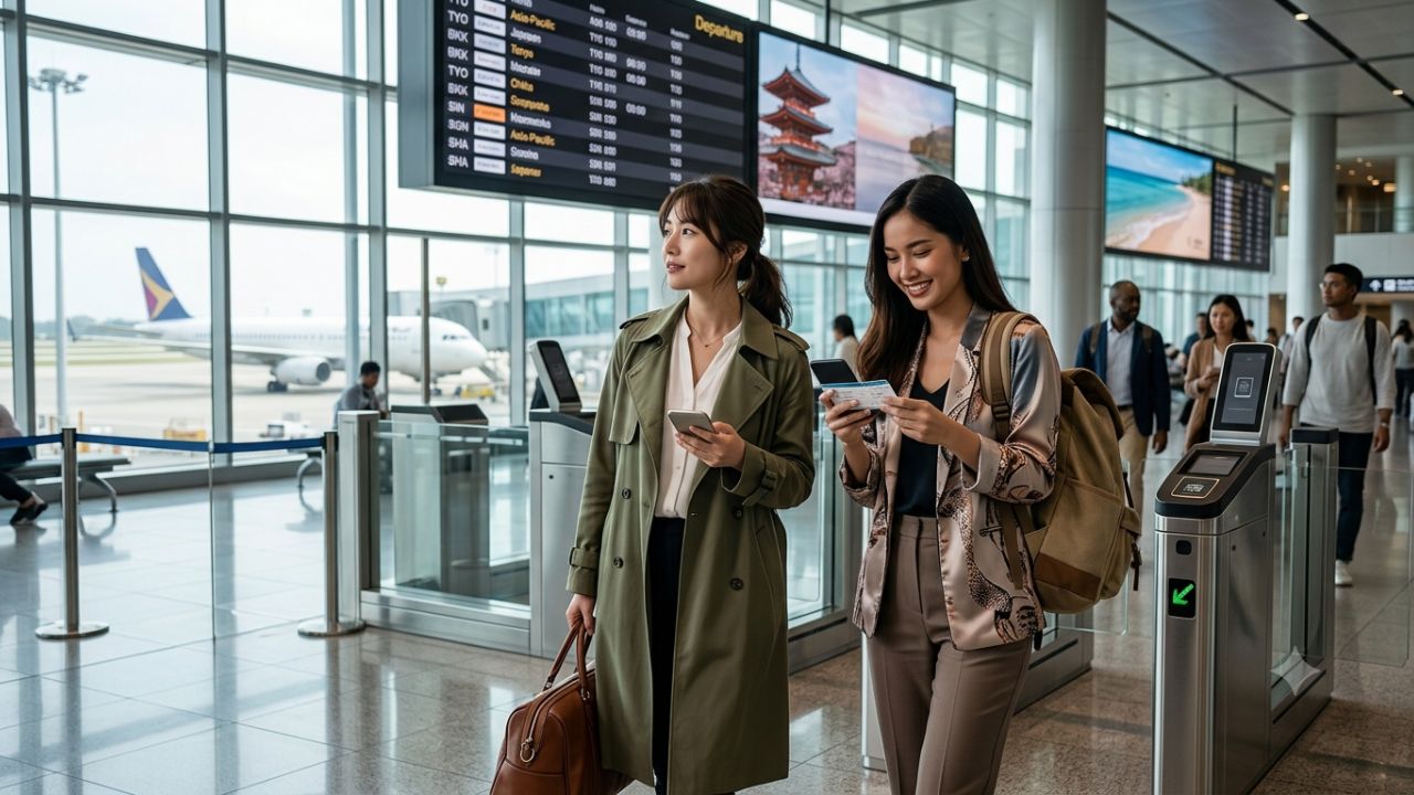 Asia-Pacific airport terminal and cultural travel landmarks in Japan and Thailand