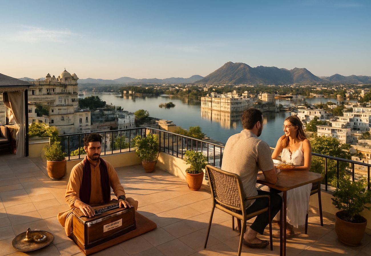 Contemporary boutique hotel façade of Eco Hotels in Govardhan Villas, Udaipur