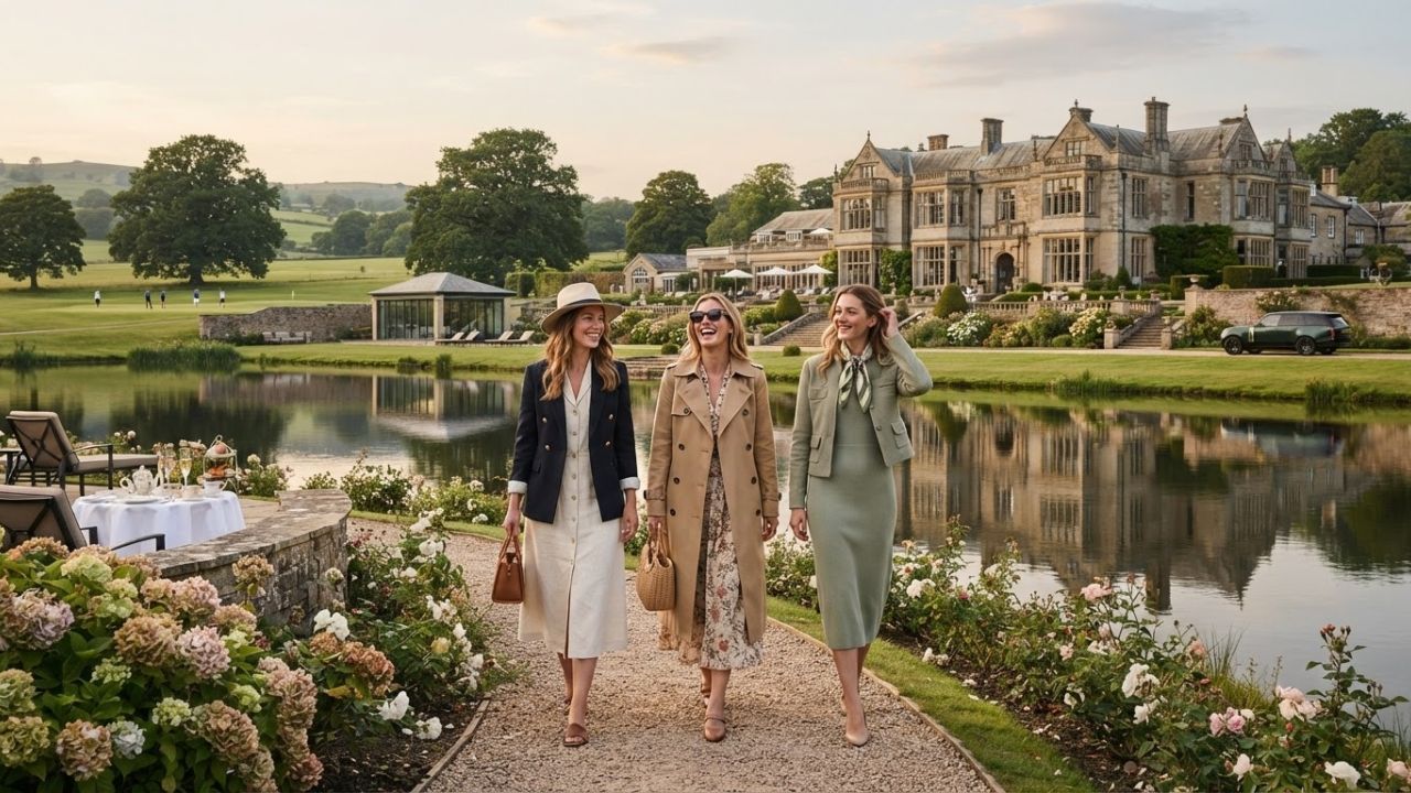 Scenic view of a luxury lakeside countryside hotel in Cheshire England