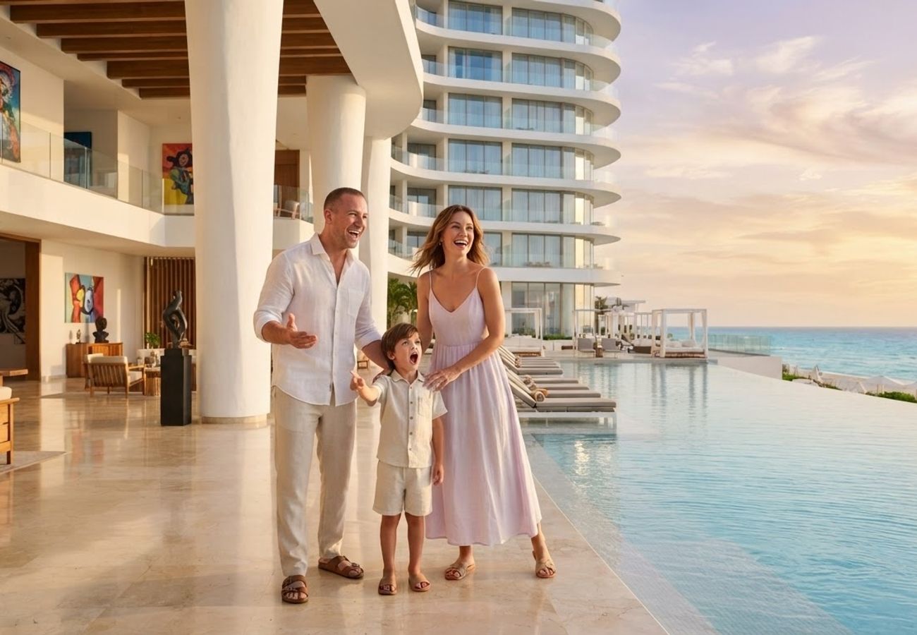Architectural rendering of the Amàre Cancun Adults Only All-Inclusive Resort beachfront towers
