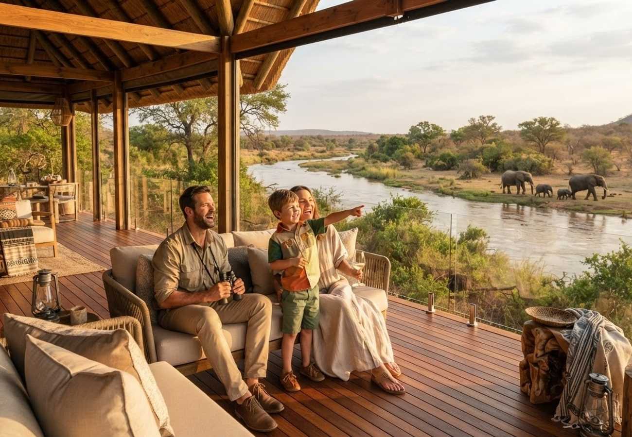 Luxury private safari camp overlooking the Olifants River in Greater Kruger