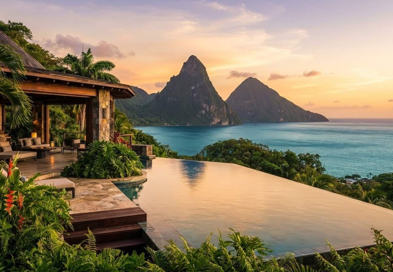 Luxury resorts overlooking the Pitons in St. Lucia