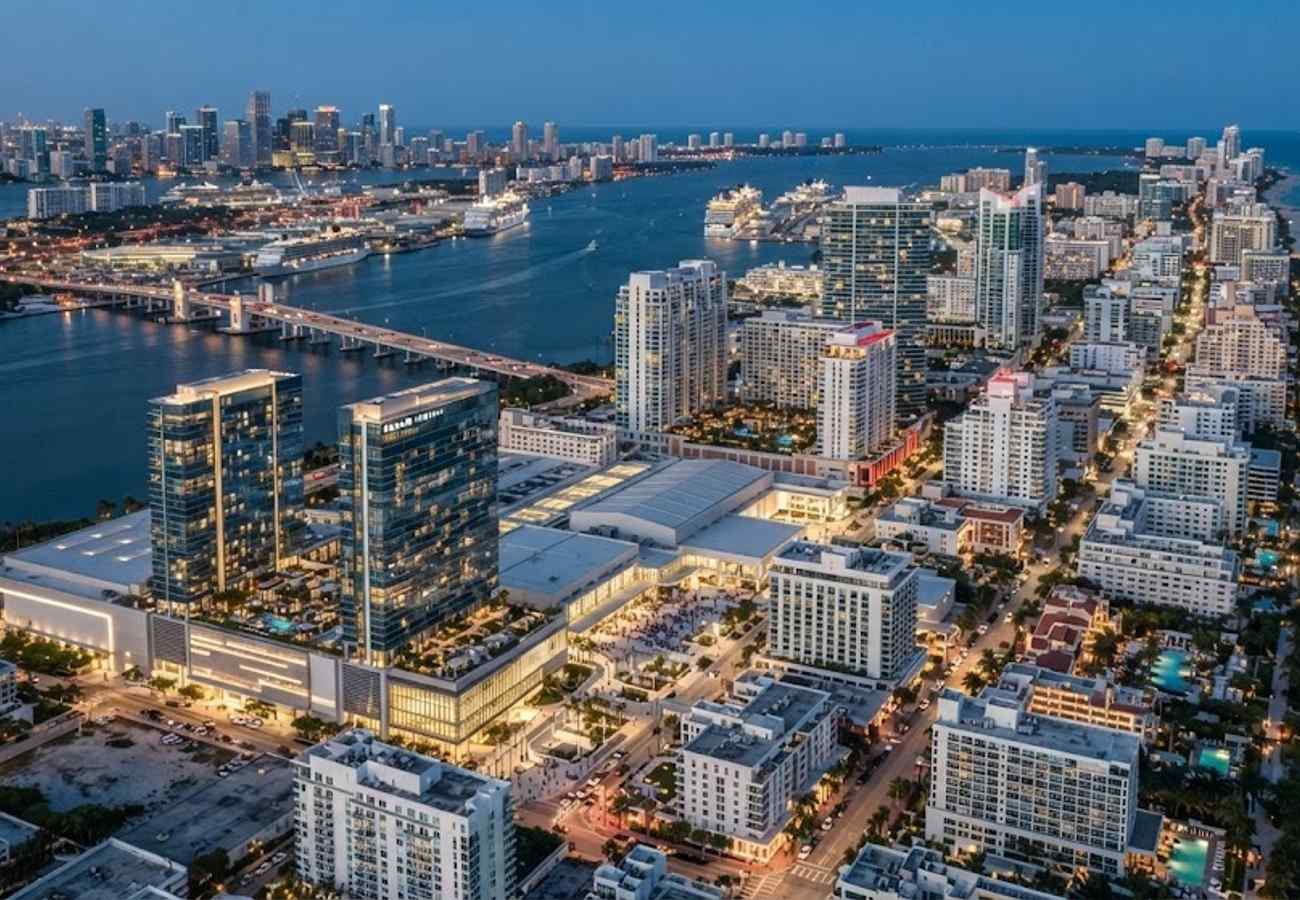 Aerial view of Miami skyline and luxury hotel developments
