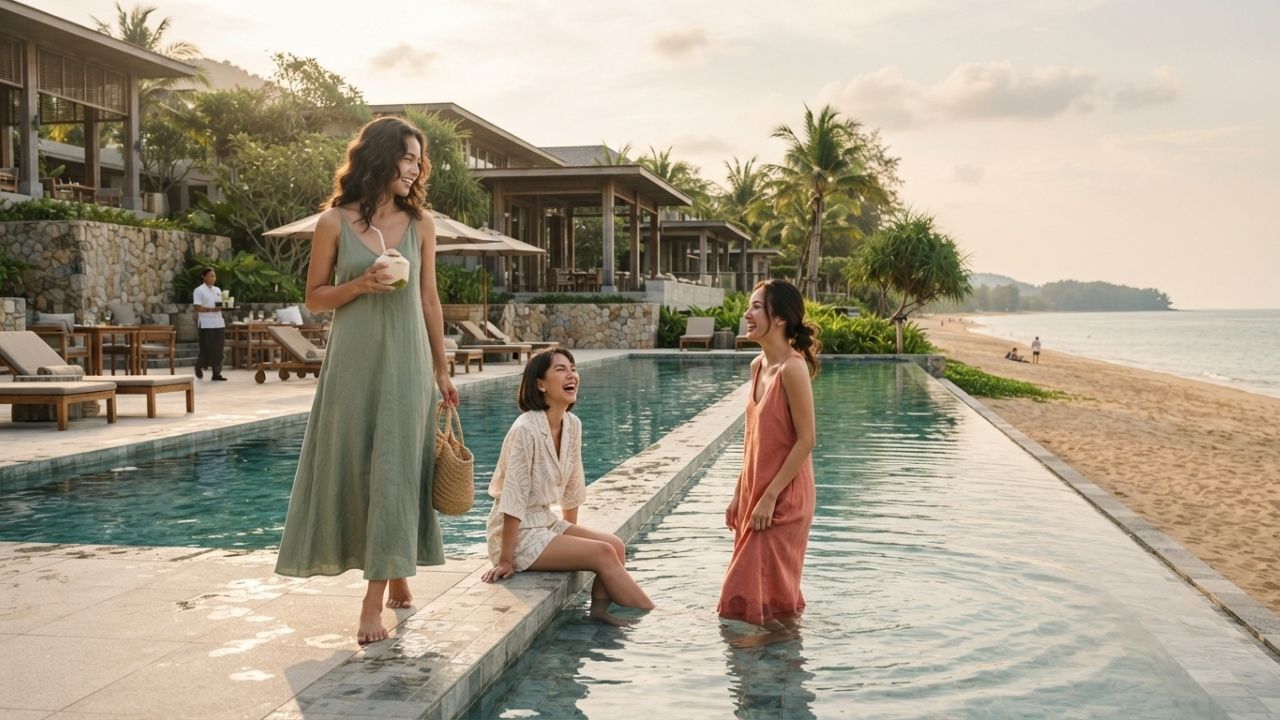 A luxury beachfront resort overlooking the tranquil Andaman Sea in Phang Nga, Thailand.