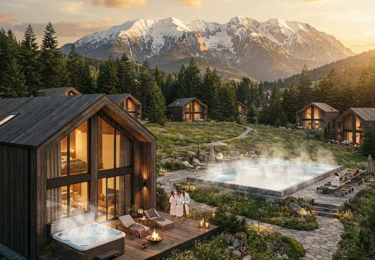 Luxury mountain resort villas in Romania with heated pools and wellness facilities