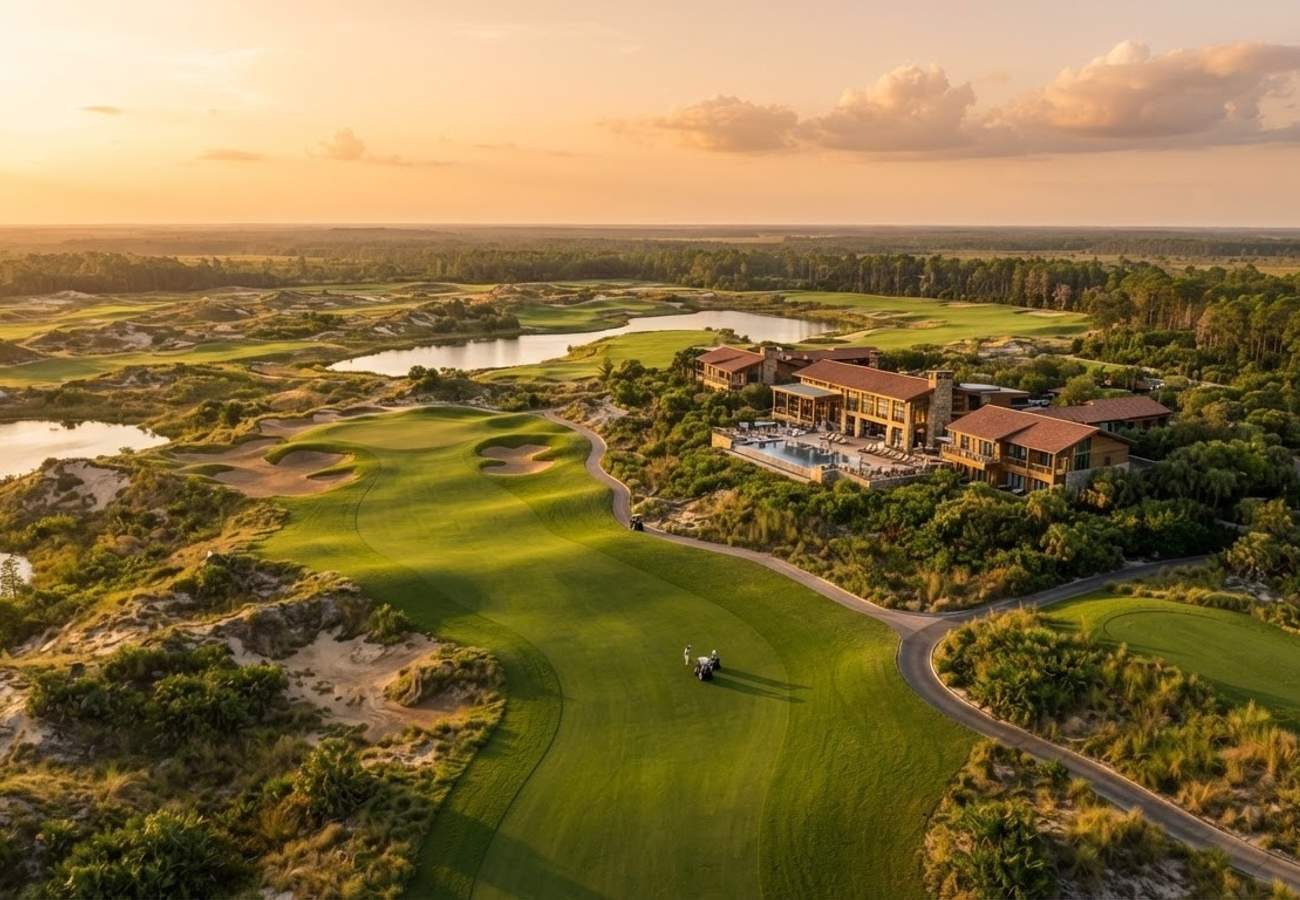 Aerial view of Streamsong Resort golf courses in Central Florida