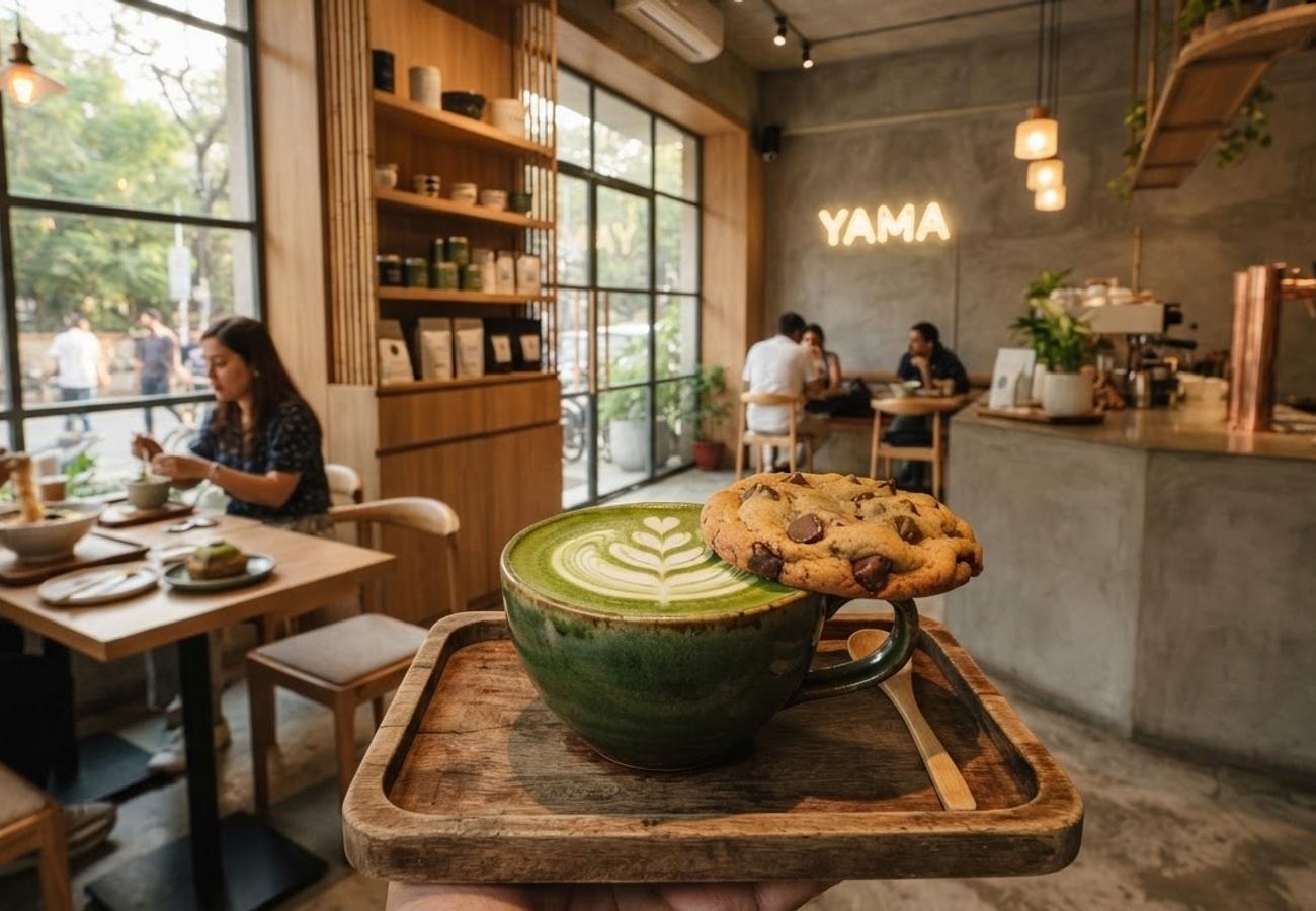 Modern Japanese-inspired matcha bar interior in Bandra, Mumbai