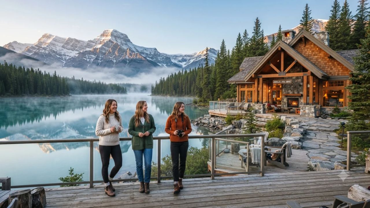 Luxury coastal resort overlooking wild Pacific Ocean waves and ancient cedar rainforest in British Columbia