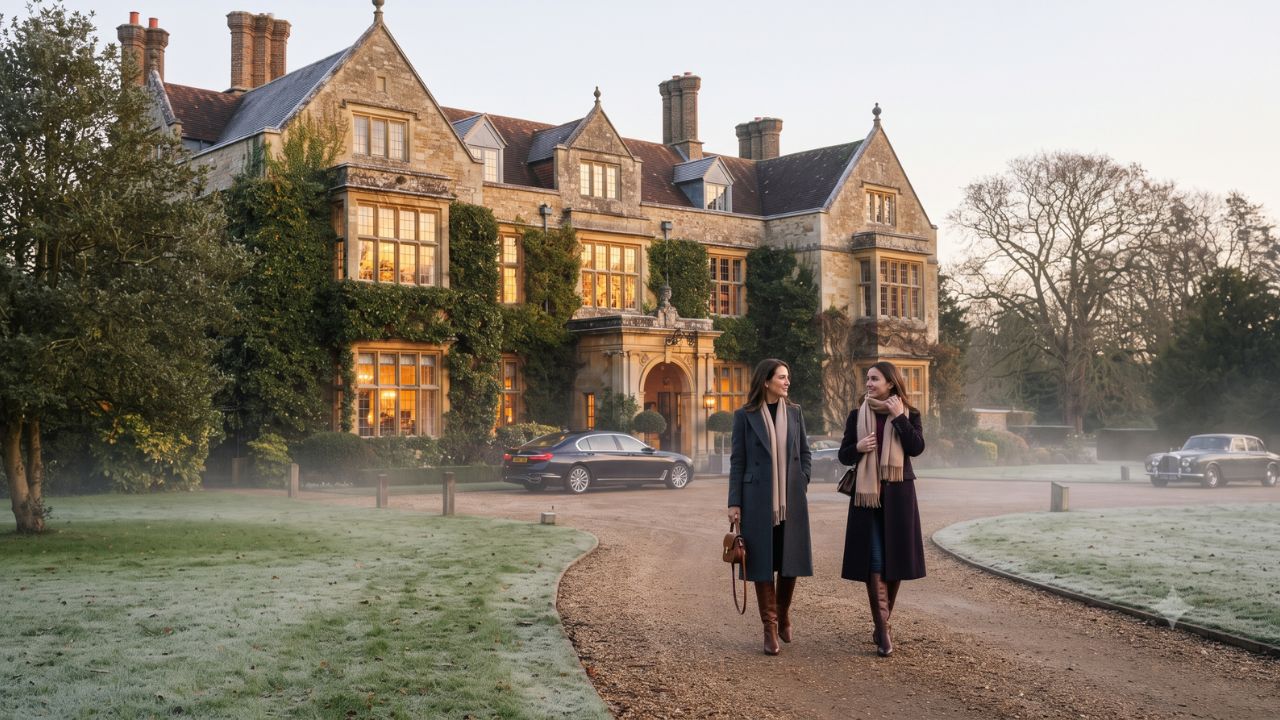 Luxury hotel estate in Surrey England near Windsor Great Park during winter season