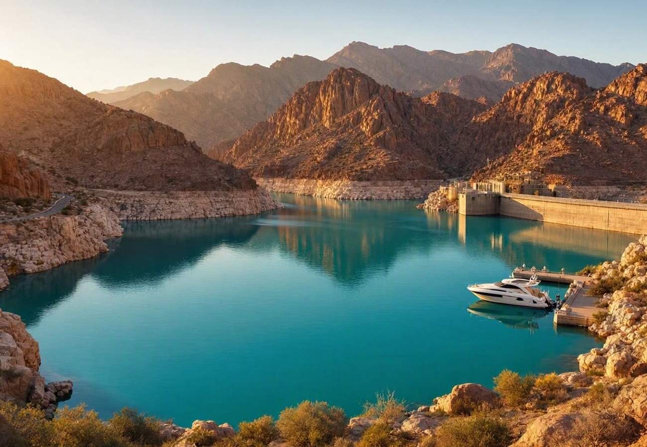 Luxury transport traversing the Hajar Mountains toward Hatta