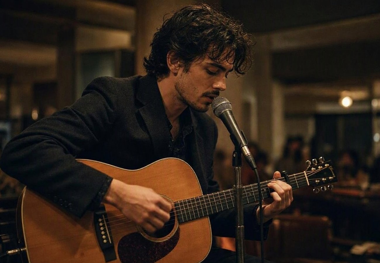 Modern hotel lobby featuring live music performance space