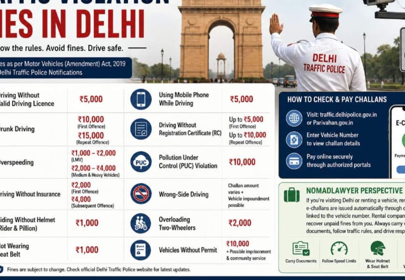 Traffic police monitoring vehicles at a busy intersection in New Delhi, representing traffic violation fines