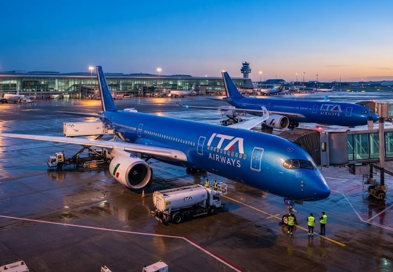 ITA Airways wide-body aircraft on the tarmac