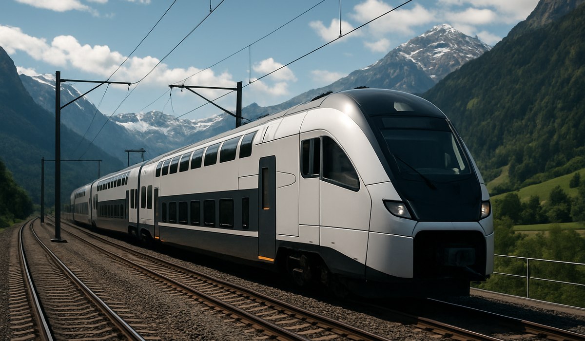 Stadler Kiss EMU train at SBB platform, Switzerland 2026