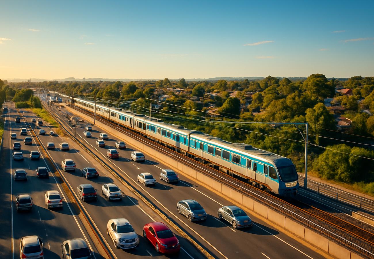 Construction barriers and railway infrastructure upgrade work in Victoria