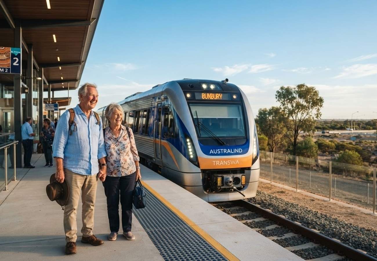 Modern Australind diesel multiple-unit train in Western Australia