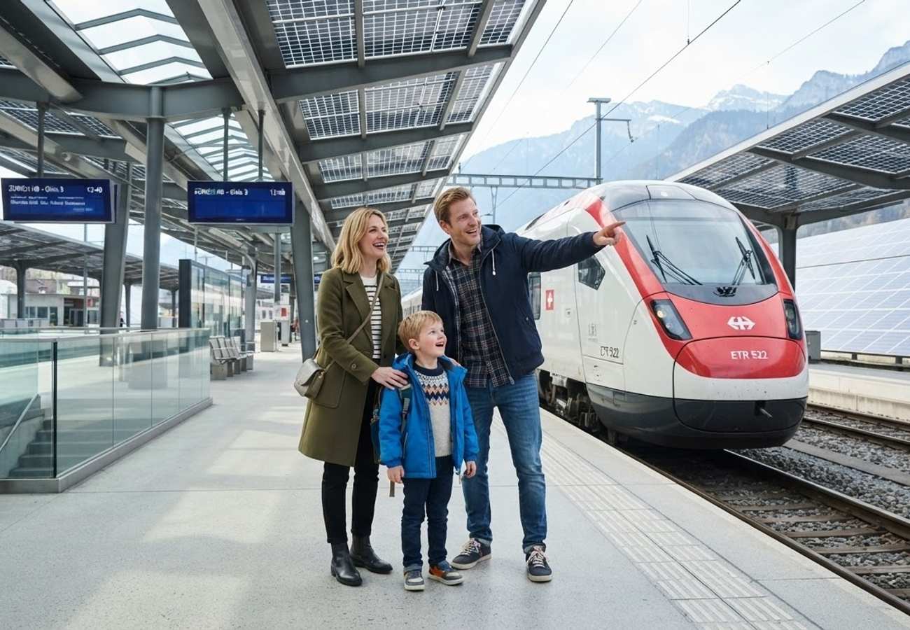Solar panels integrated into a modern railway track system