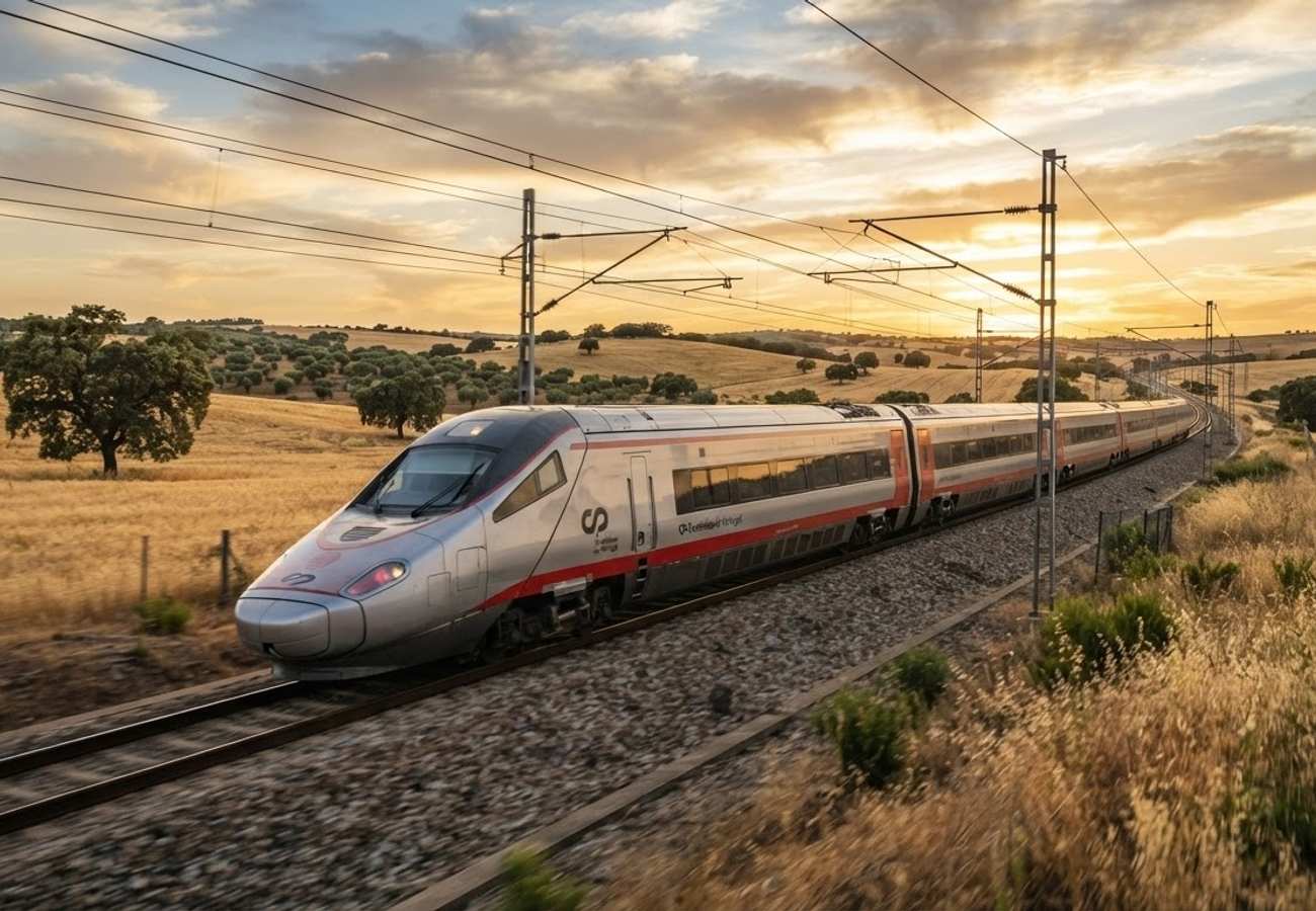 High-speed train testing on the Évora-Elvas railway line in Portugal