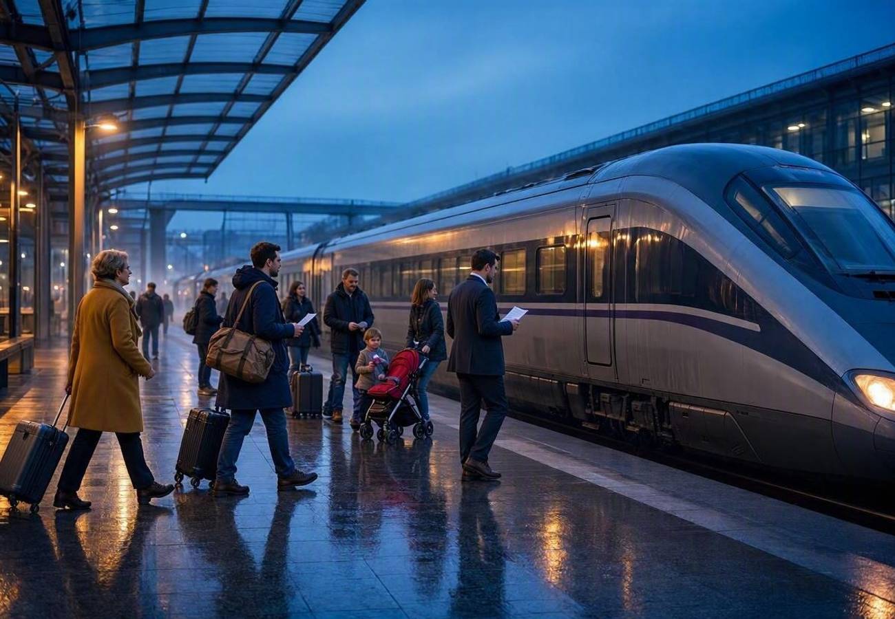 High-speed train traveling through the European countryside