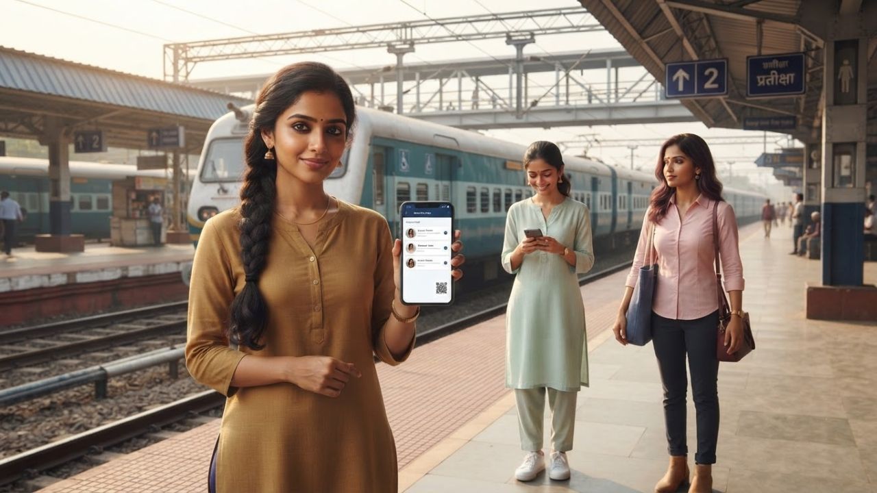 Indian Railways passenger showing digital season ticket on a mobile phone