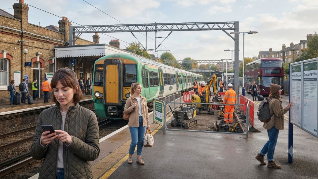 Southern Railway train passenger platform disrupted during scheduled engineering works