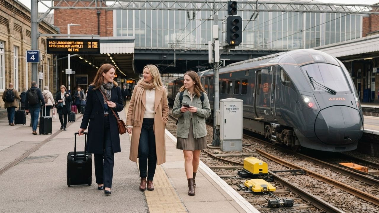 High-speed LNER train operating under ETCS digital in-cab signalling in the UK