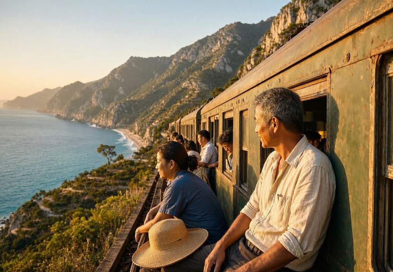Scenic view of a train crossing the Hai Van Pass in Vietnam