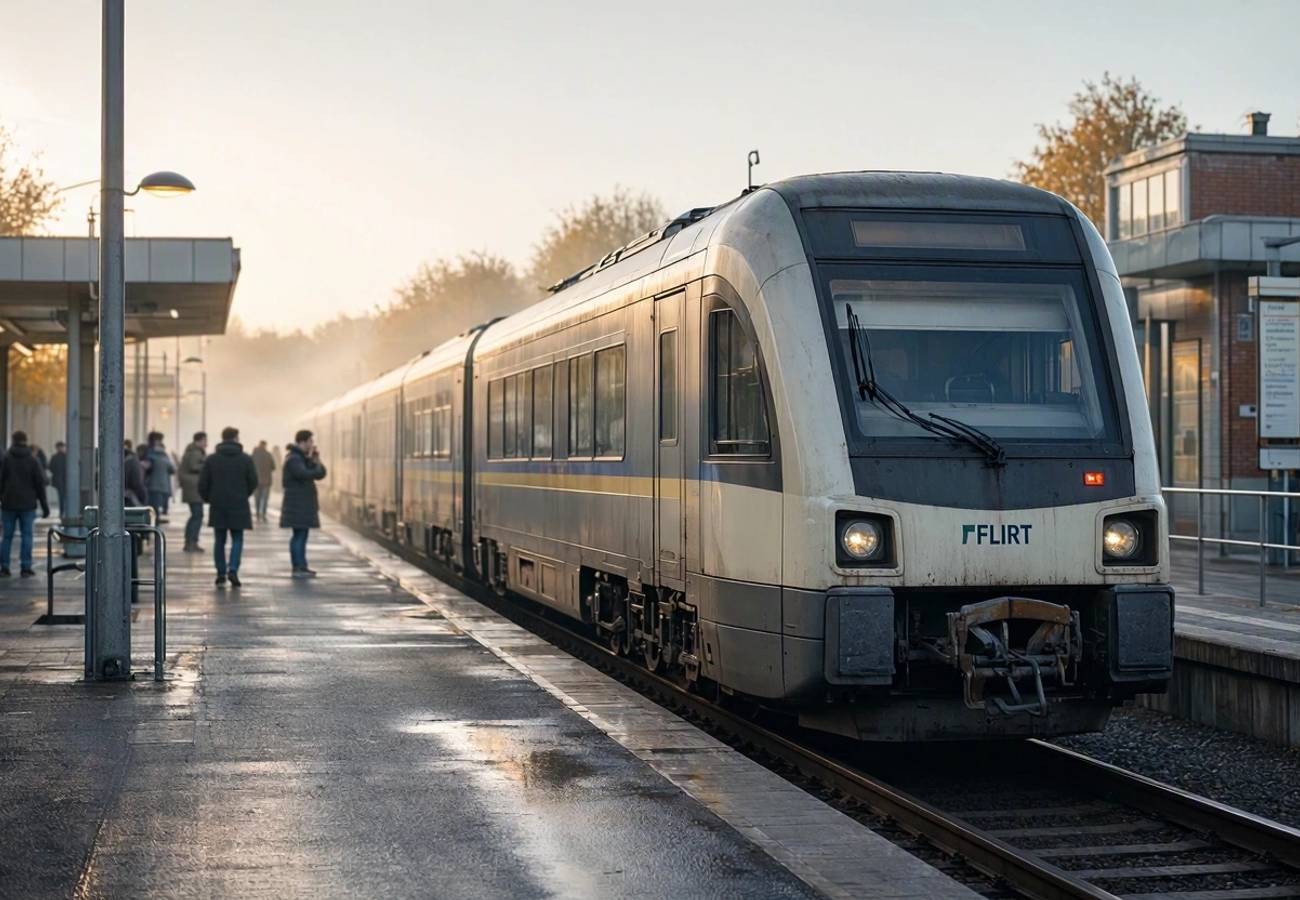 Modern Stadler FLIRT electric train on Lithuanian tracks