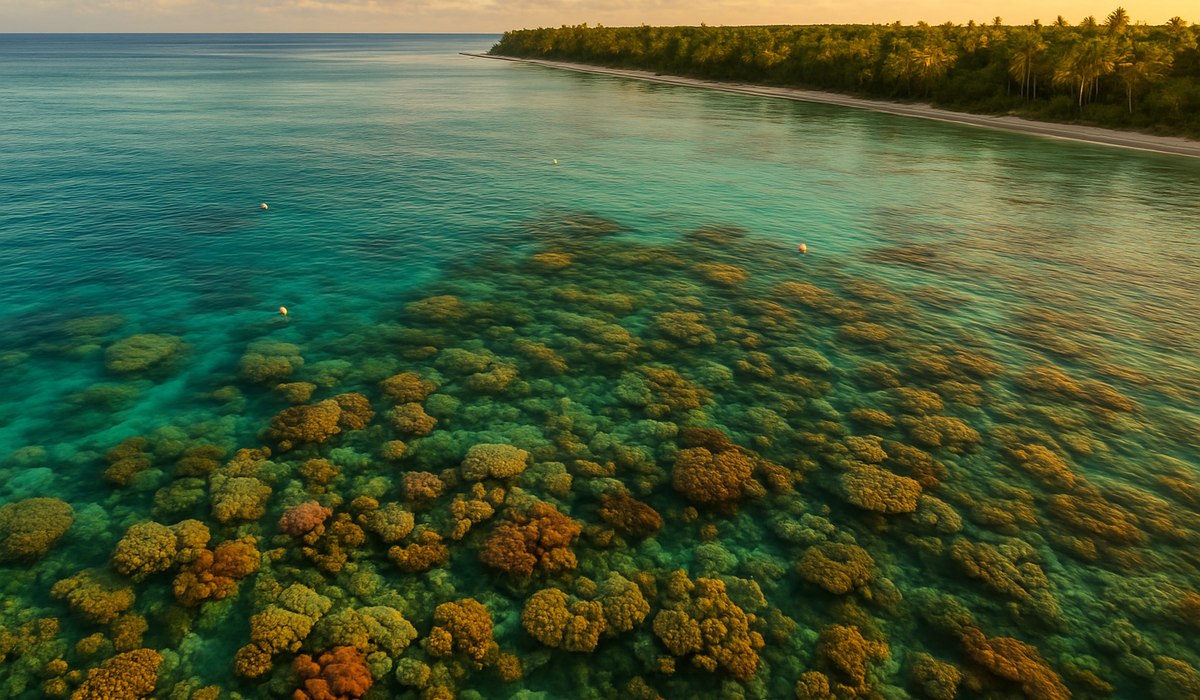 Aerial view of San Andrés Island's coral reefs and turquoise waters, 2026