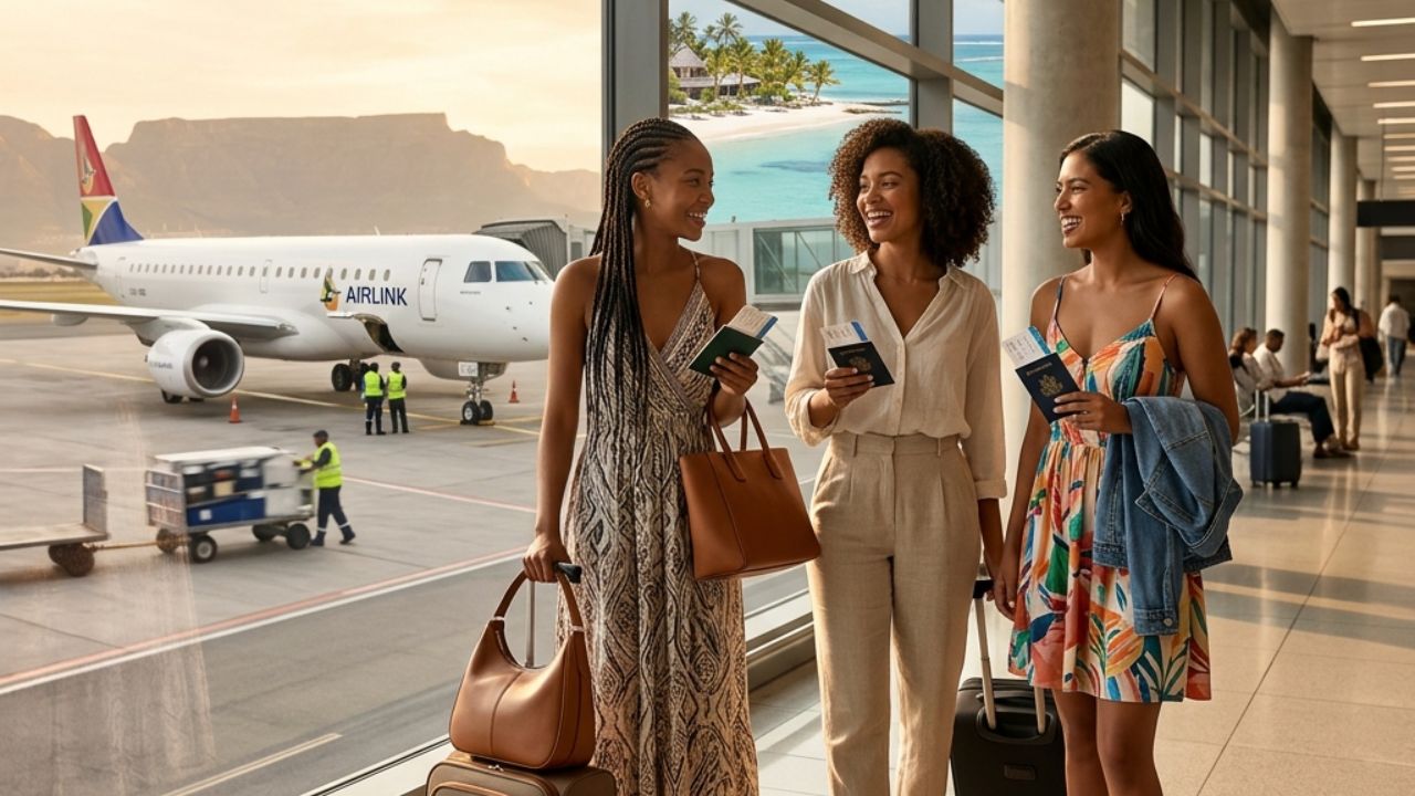 An Airlink Embraer E195-E2 aircraft flying the ultra-long regional route from Cape Town to Mauritius to help passengers bypass severe travel chaos