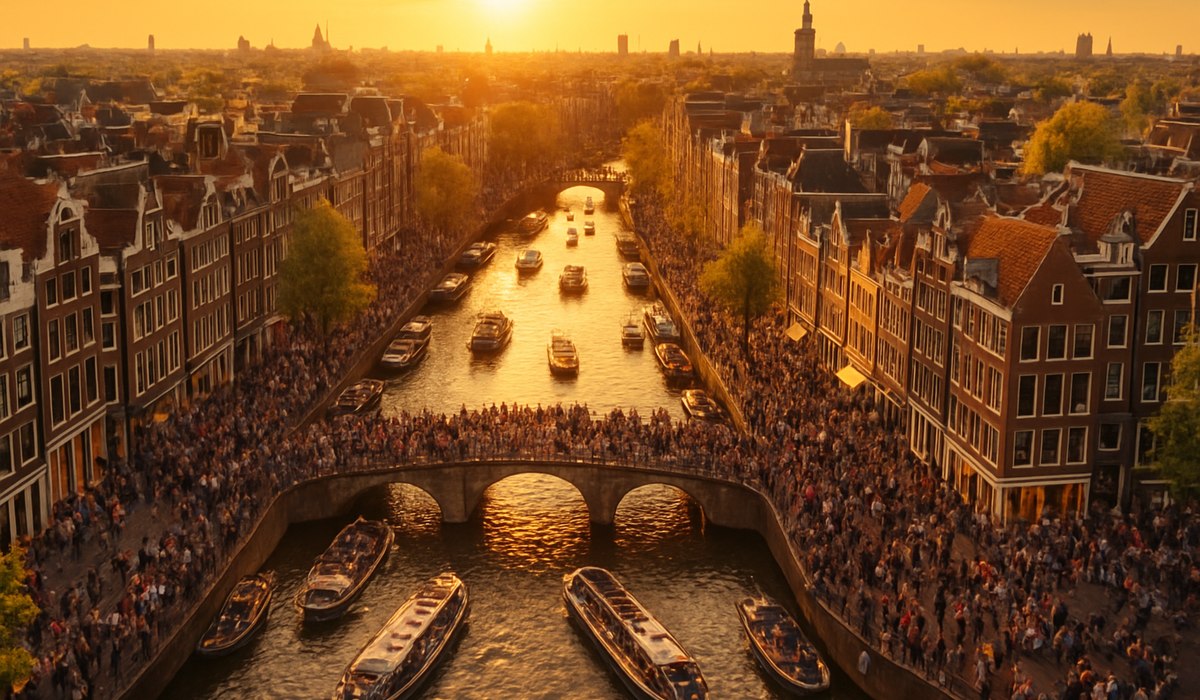 Amsterdam canal buildings and tourist boats, 2026 hotel tax increase