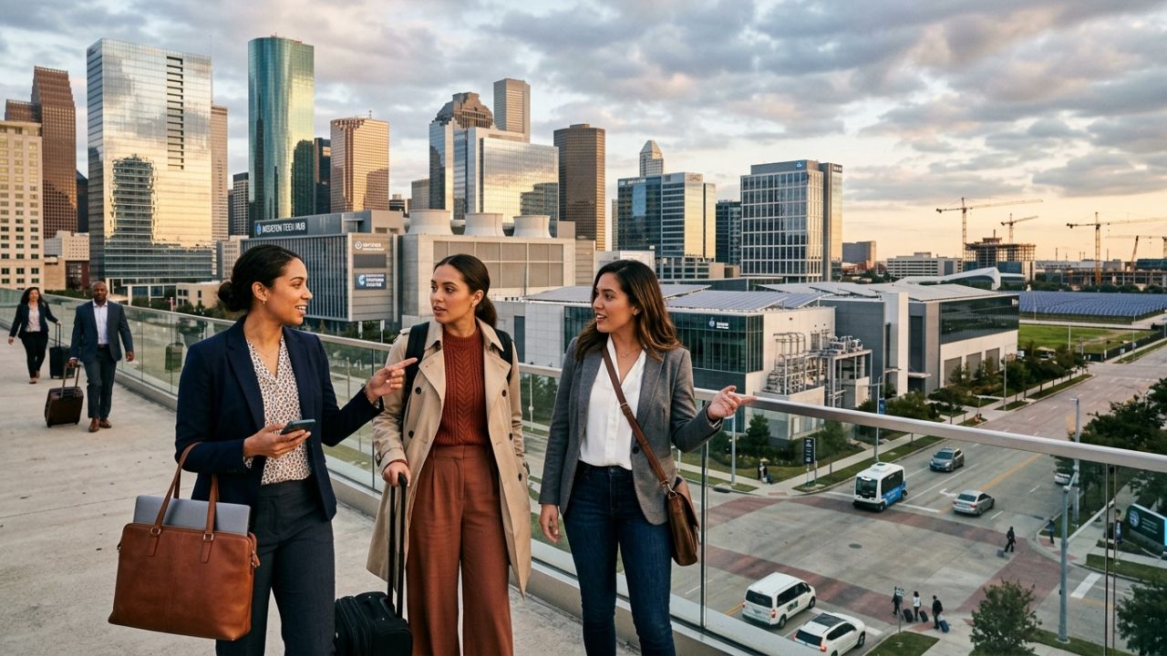 A massive AI data center construction site in Houston, Texas, straining the local power grid and triggering regional travel chaos