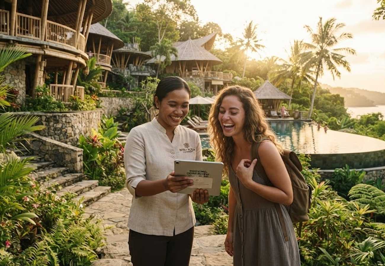 Digital learning interface showing sustainable tourism training modules for hospitality professionals