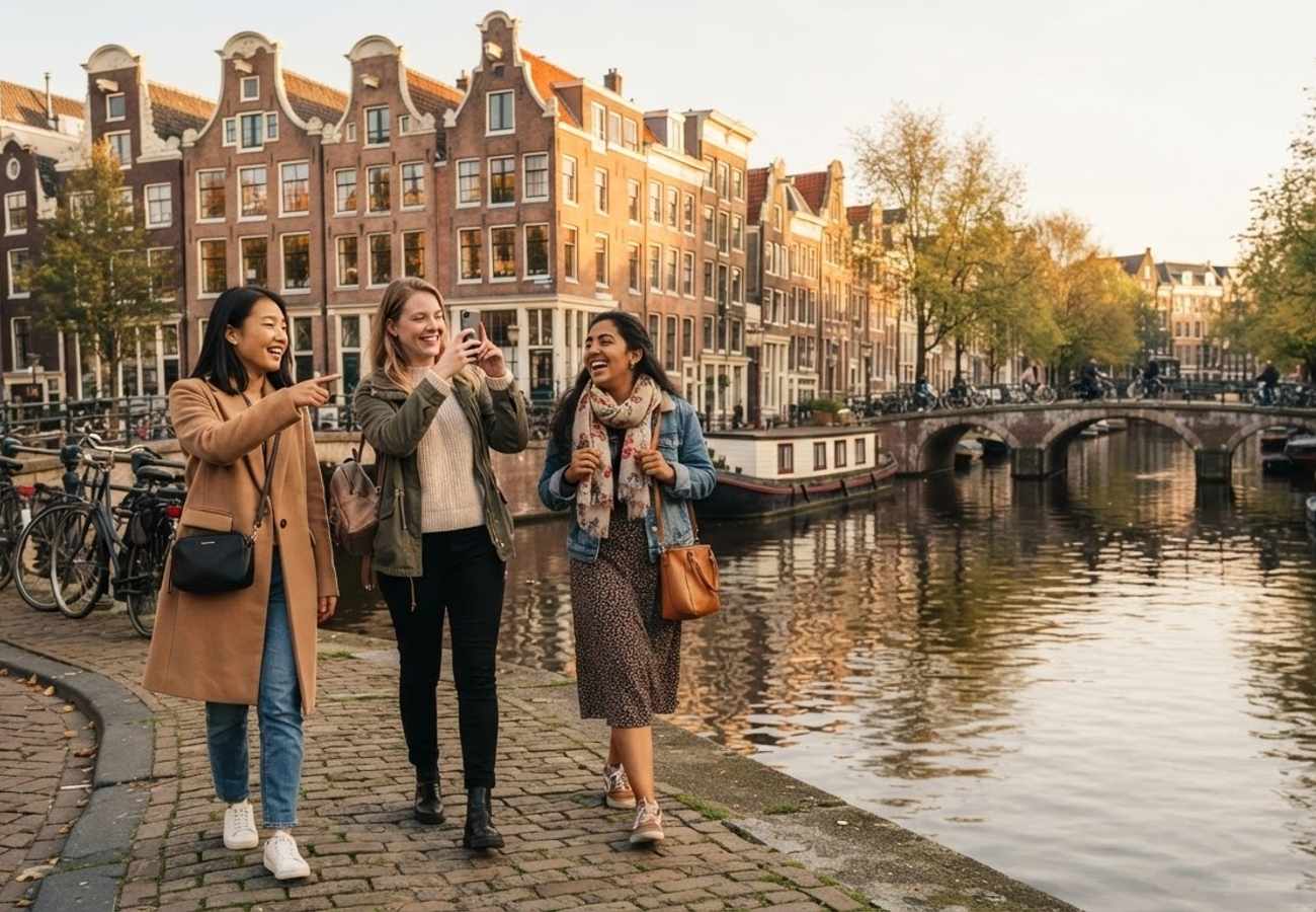 Canal views and historic architecture in the Netherlands
