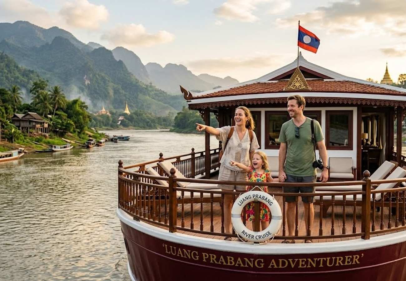 Heritage Line Anouvong cruise ship on the Upper Mekong River in Laos