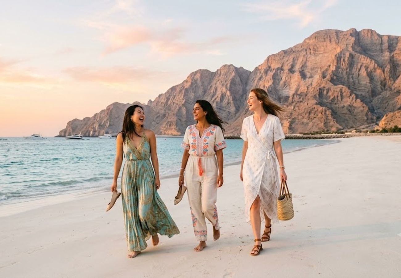 Aerial view of luxury resorts and coastline in Ras Al Khaimah UAE