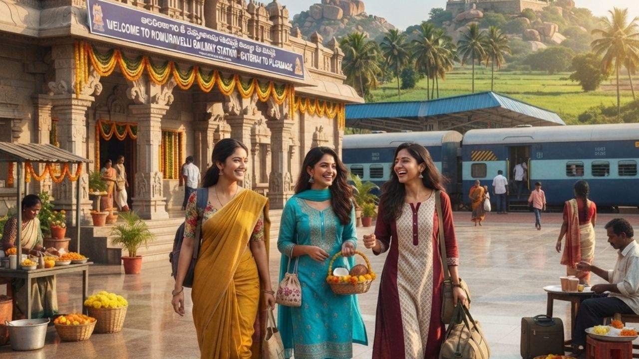 A passenger train standing at a newly built railway station platform in India