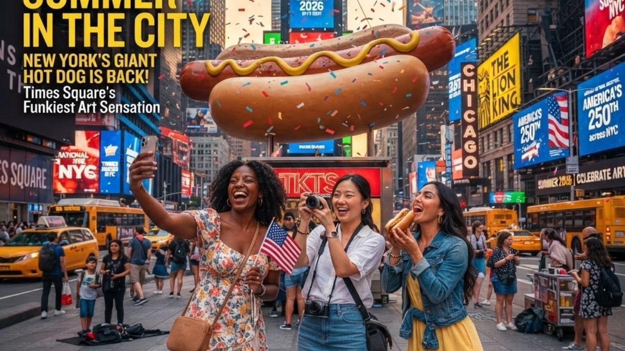 New York Times Square Welcomes Back 65-Foot Hot Dog Sculpture