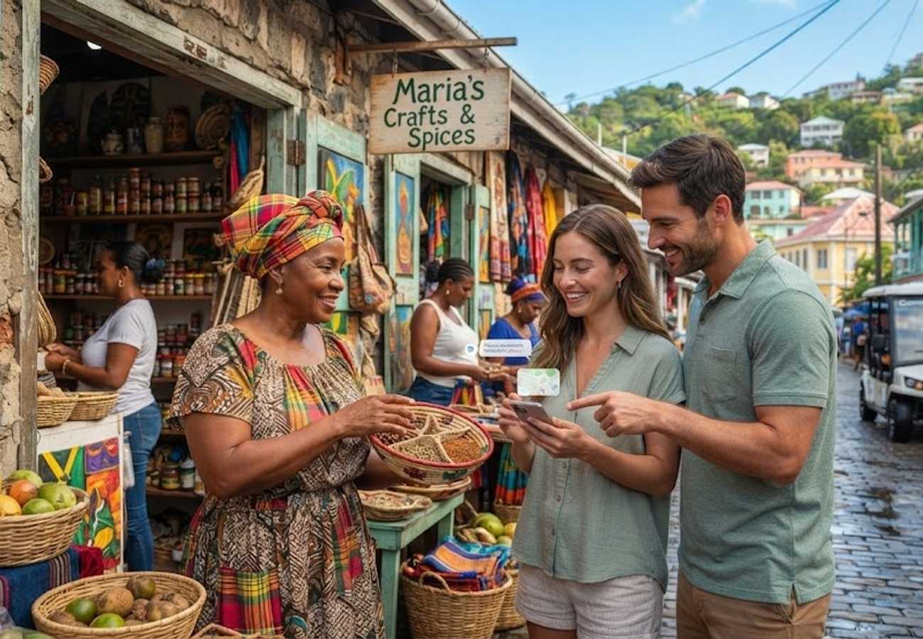 Digital interface showing Caribbean travel planning and local attractions
