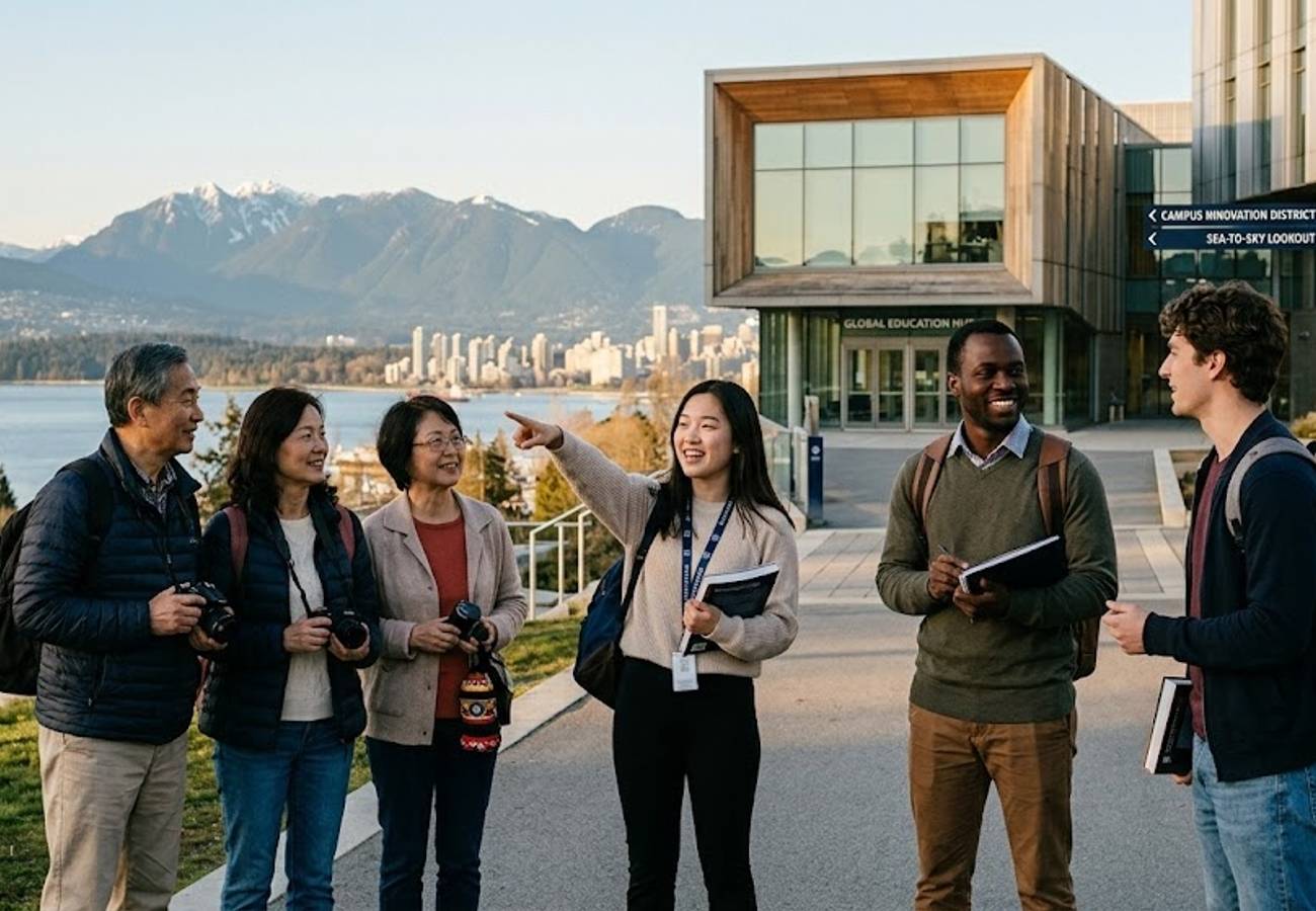 Modern Canadian university campus integrated with urban tourism infrastructure
