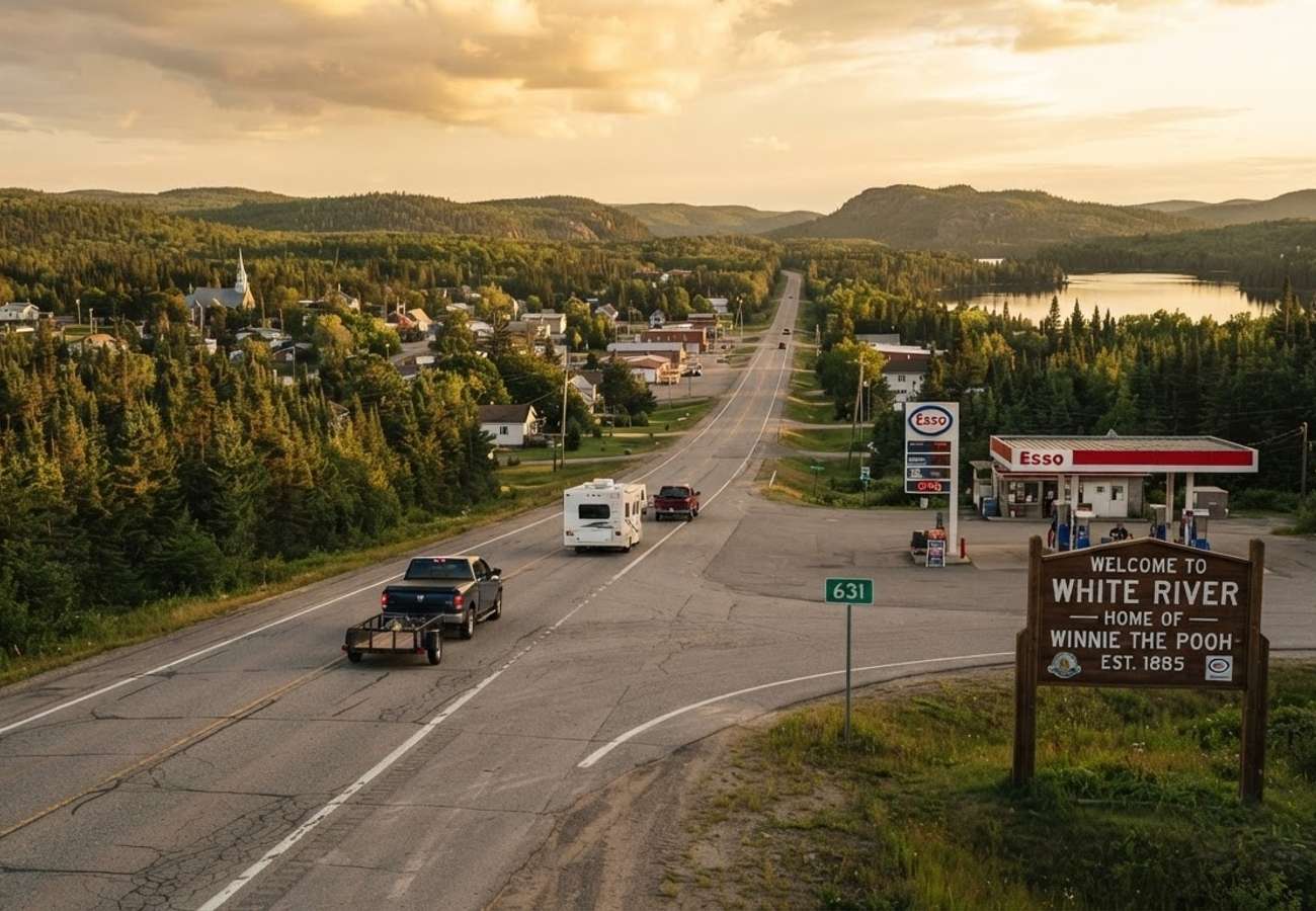 Aerial view of Northern Ontario landscapes and highways
