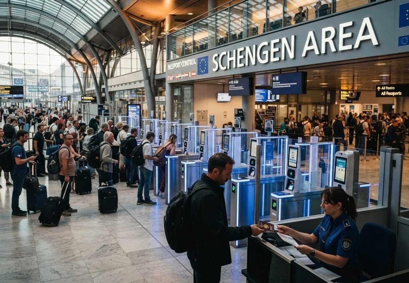 Digital border control kiosk at a European airport