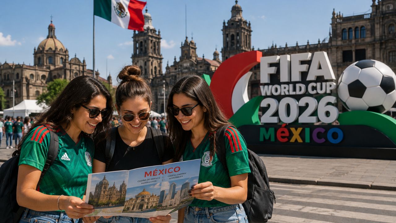 Crowd of soccer fans celebrating in Mexico City during a major international tournament.